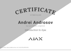 Сертификат партнера AJAX